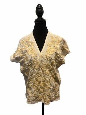 Embroidered V-Neck Cream Floral Top